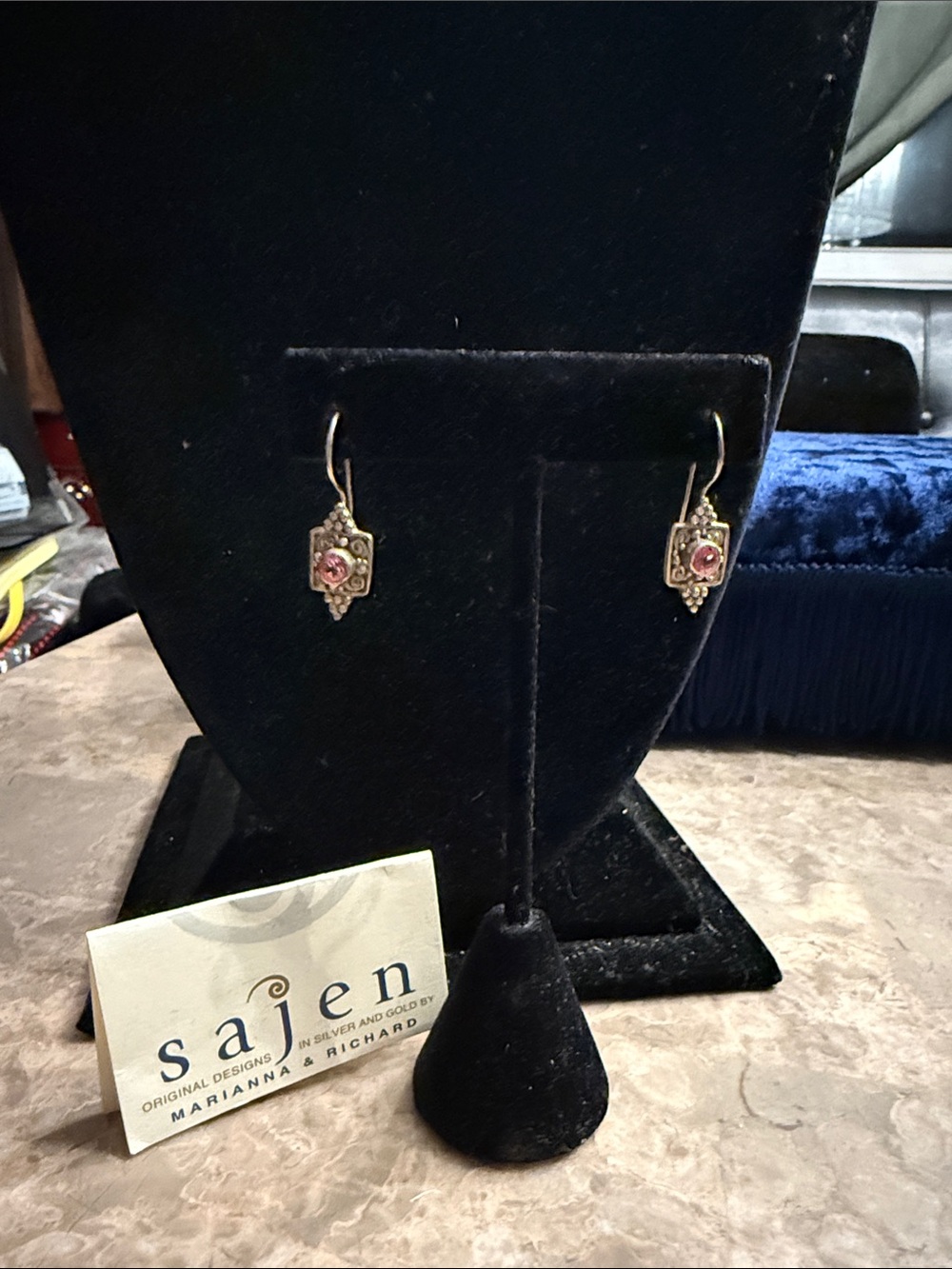 Incredible Sajen Sterling silver pierced earrings with pink tourmaline stone